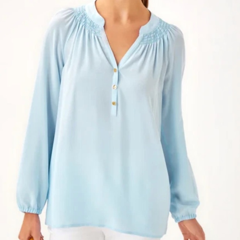 Lilly Pulitzer New Elsa Sky Blue Blouse Size Large - Picture 3 of 10